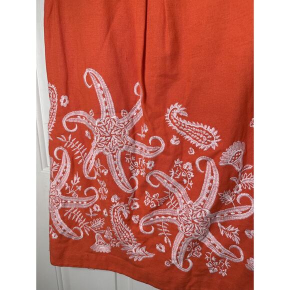 Maeve Anthropologie Dress Women 4 Embroidered Starfish Linen Viscose Boho Resort - Picture 9 of 10